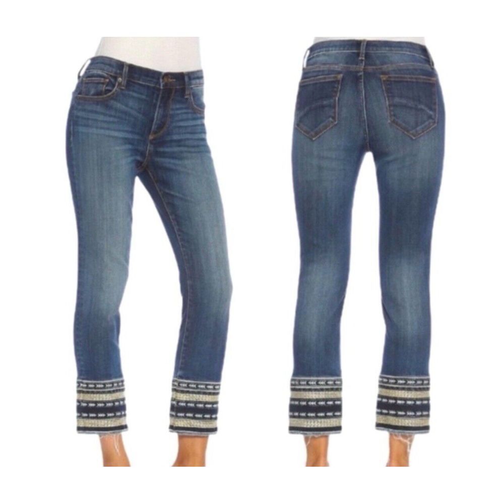 Driftwood Colette Jeans Aztec Southwestern‎ Embroidered Hem Straight Leg Size 32